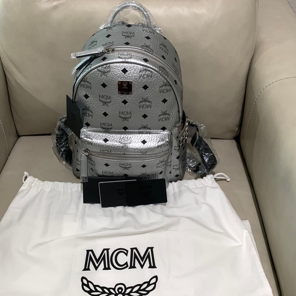 MCM Backpack Berlin Silver Side Pockets Studs/ Medium